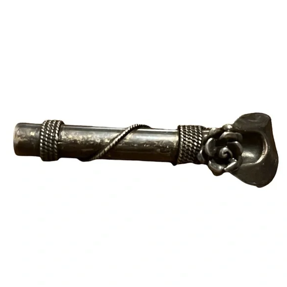 Vintage Solid Sterling Silver Rose And Rope French Lapel Vase Pin - Picture 4 of 5